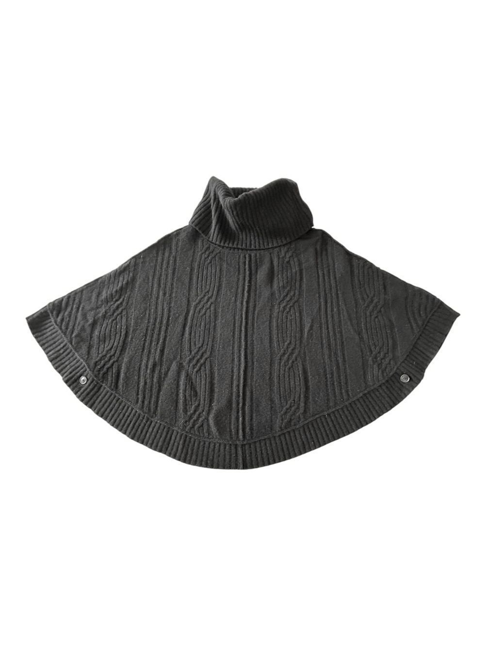 AllSaints Black Cable Knit Turtleneck Poncho Sweater
